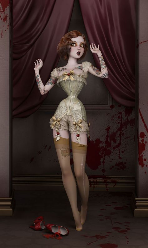 Twisted Dolls: The Butcher's Bride, Rebeca Puebla on ArtStation at… Art Beat, 3d Studio, Lowbrow Art, 3d Artwork, Pop Surrealism, Illustration Girl, Gothic Art, Pics Art, Girl Cartoon