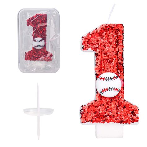 PRICES MAY VARY. Sports Theme Decoration: This baseball birthday number candle is designed with a baseball theme, making it an ideal choice for baseball-themed parties or celebrations. Eye-catching Design: This baseball birthday number candle features a glittery and sparkling red sequins design, adding a touch of glamour and charming touch to any birthday cake. Premium Material: The baseball candle is made of wax, base and insert rod is made of plastic, reliable and good quality, bringing you a Decorations For Anniversary, Baseball First Birthday, Baseball Cake, Number Candles Birthday, Baseball Theme Party, Number Candle, Baseball Theme, 1 Birthday, Baseball Birthday