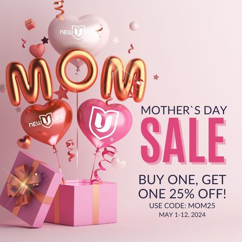 🌸💕 Celebrate Mom with a special treat! 🌷 From May 1st to 12th, enjoy our exclusive promo: buy one, get the second 25% off! 💝 Treat yourself or spoil Mom with code MOM25. It's the perfect time to indulge in New U Life favorites. Happy Mother's Day! 🎉 #MothersDay #SpecialPromo Mother's Day Promotion Rules: - Offer valid from May 1-12, 2024. - Available in these markets only: United States, Canada, Europe, United Kingdom, Australia, and New Zealand. - Available for both Customers and Dist... Mother's Day Promotion, May 1st, Mothers Day Special, Celebrate Mom, Australia And New Zealand, May 1, Treat Yourself, Happy Mothers Day, Happy Mothers