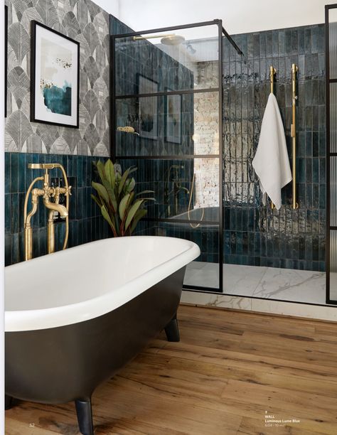 Dark Blue Tile Bathroom, Navy Tile Bathroom, Blue Small Bathrooms, Dark Blue Bathrooms, Best Bathroom Paint Colors, Green Tile Bathroom, Blue Bathroom Tile, Peel And Stick Tiles, Luxe Bathroom