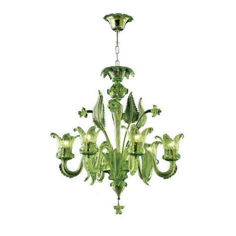 This magnificent Calle Rafina Chandelier is truly delightful and brings on the feeling of walking through an exotic jungle with its luscious liquid green color. Hand crafted from hand blown Murano glass, this exquisite lighting structure holds 6 lamps and measures 74 cm in height with a diameter of 84 cm.\nBulbs: 6 x E12. Colorful Eclectic Home, Green And White Bedroom, Chandelier Makeover, Green Chandeliers, Colorful Lamps, Classic Chandelier, Chandelier Table Lamp, Ring Chandelier, Italian Chandelier