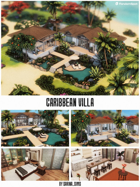 Sims 4 Love Island Villa Cc, Sims 4 Sulani Farm, Sims 4 Beach Villa, Sims Beach House, Sims Swimwear, Sims 4 Beach House, Ts4 Lots, Ts4 Builds, Sims Lots