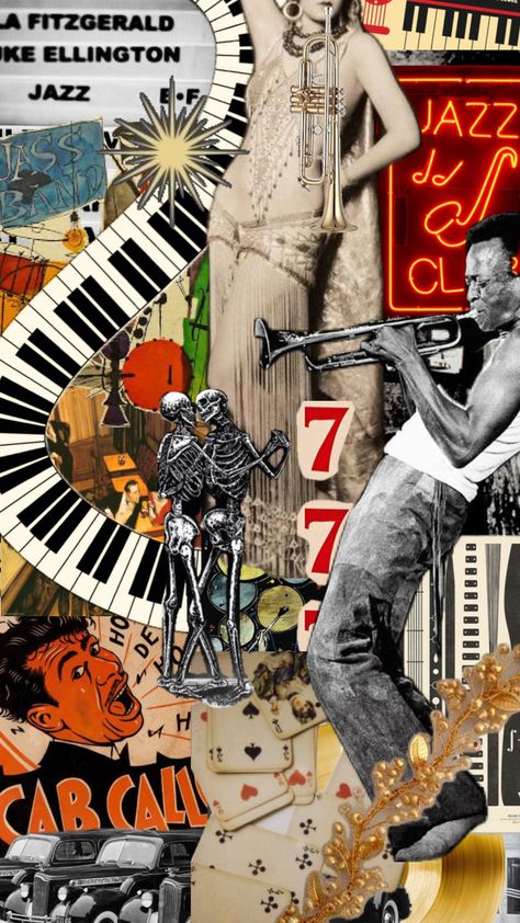 #vintage #jazz #music #jazzmusic #jazzclub #vibes #art New Orleans Jazz Aesthetic, Jazz Music Art, Jazz Aesthetic, Assemblage Art Mixed Media, Art Deco Room, Music Collage, Vibes Art, Collage Phone Case, Billie Holiday