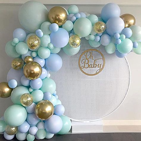 Baby Shower Verde, Graduation Party Backdrops, Baby Shower Balloon Arch, Jumbo Balloons, Gold Confetti Balloons, Green Baby Shower, Blue Balloon, Metallic Balloons, Green Balloon