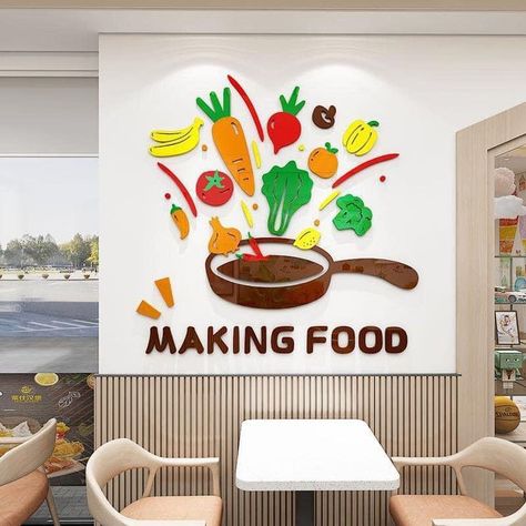 Food Mural, Hall Wall Decor, Paint For Kitchen Walls, Kindergarten Design, Cafe Wall Art, Food Wall Art, School Wall Art, Making Food, School Murals