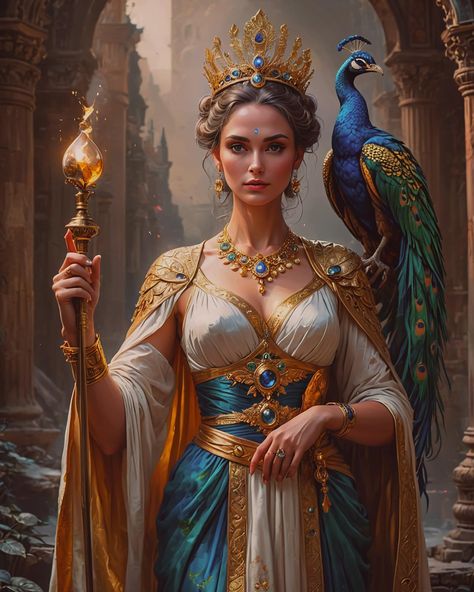 greek goddess Hera. by AI #ai #aiart #aiartcommunity #aiartist #aiartists #aigenerated #aicommunity #greekgoddess Hera Greek Goddess Art, Hera Goddess Art, Gods And Goddesses Mythology, Opulence Outfit, Greek Goddess Party, Greek Mythology Hera, Beautiful Art Female, Hera Greek Goddess, Greek Goddess Hera