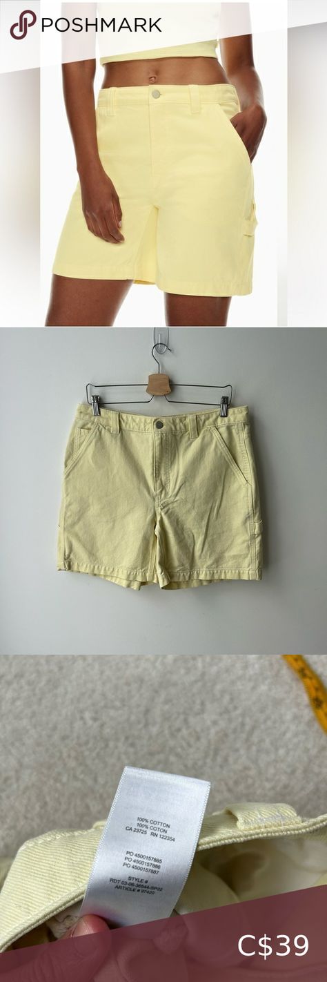 Aritzia  TNA Greenwich 7" Short
Lemonade/White Carpenter Shorts, Aritzia Tna, Cotton Twill, Lemonade, Mid Rise, Work Wear, Size 12, Outfit Inspo, Plus Fashion