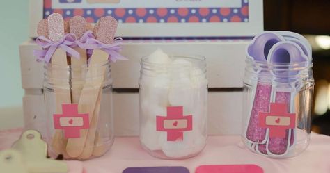 Darling Doc McStuffins 2nd Birthday | CatchMyParty.com Doc Mcstuffins Birthday Party Ideas, Doctor Birthday, Doc Mcstuffins Birthday Party, Doc Mcstuffins Party, Doc Mcstuffins Birthday, Doc Mcstuffins, Third Birthday, 4th Birthday Parties, 3rd Birthday Parties