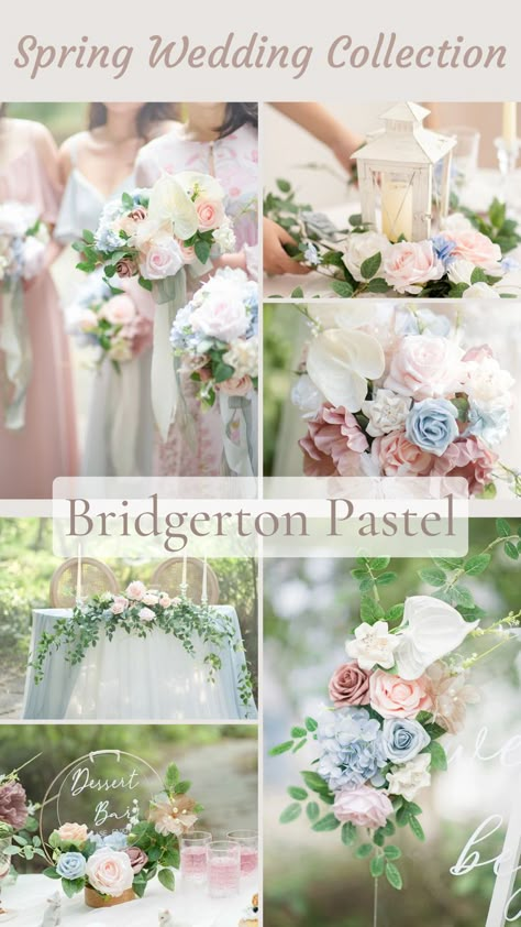 Inhale the warmth of spring with our pastel wedding collection. These light and airy colors will fill your wedding venue with charming and romantic vibes. Click to see more pastel flower decorations and create your perfect wedding. #WeddingDecorations #WeddingFlowers #PastelWedding #SpringWeddingInspiration #WeddingThemes Wedding Theme Colors Spring 2023, Pastels Color Palette Wedding, Wedding Colour Schemes Pastel, Pastel Wedding Centrepiece, Light Blue And Pink Wedding Centerpieces, Light Pastel Wedding Theme, Wedding Color Inspiration Spring, Summer Wedding Colors Pastel, Summer Wedding Pastel Colors