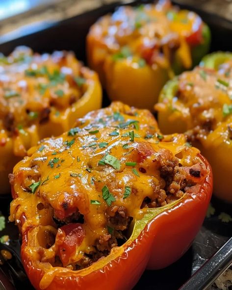 Cream Cheese Stuffed Peppers - Easy Dinner Recipe - optimal recipes Ground Beef Cream Cheese, Cream Cheese Stuffed Peppers, Meal Prep For Work, Easy Stuffed Peppers, Cheese Tacos, Bell Pepper Recipes, Cheese Stuffed Peppers, Easy Dinner Recipe, Cheese Stuffed