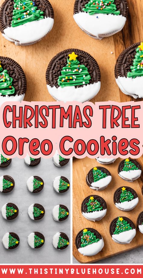 These Christmas tree Oreos are the perfect treat to make during the holiday season.   Oreo cookies are dipped in a candy coating and then decorated with icing and festive sprinkles to create easy Christmas cookies perfect for any holiday party, potluck or bake sale. Oreo Christmas Tree Cookies, Holiday Oreo Cookies, Christmas Treats Oreos, Christmas Tree Oreos, Oreo Holiday Cookies, Christmas Oreo Cookies Decorated, Oreo Christmas Tree, Oreo Cookie Christmas Treats, Oreo Dipped Christmas Cookies