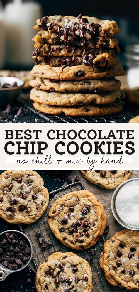 This is going to be your new favorite chocolate chip cookie recipe. It's no chill, mixed by hand, and the cookies are ready in 30 minutes. They turn out soft and gooey on the inside, and crisp and chewy on the outside. They're just the perfect chocolate chip cookies. #chocolatechipcookies #cookies #cookierecipe #butternutbakery | butternutbakeryblog.com Starbucks Cookies Recipe, Chocolate Chip Cookies No Chill, Starbucks Chocolate Chip Cookies, Cookie Recipes Chocolate Chip, Best Chocolate Chip Muffins, 15 Cookies, Starbucks Cookies, Crunchy Chocolate Chip Cookies, Gooey Chocolate Chip Cookies