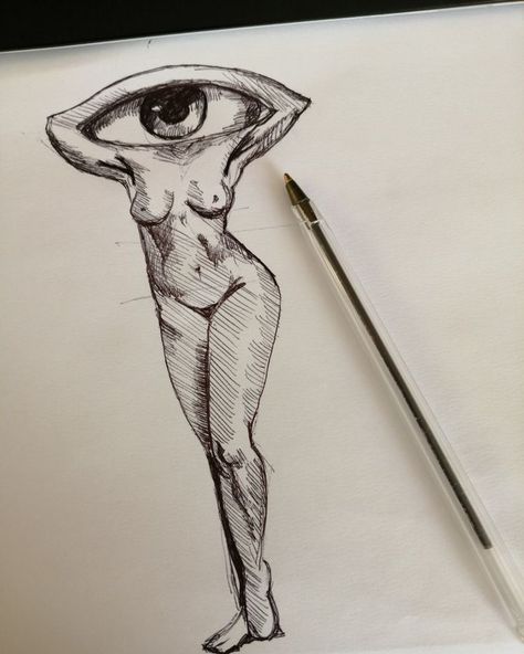 Easy Pen Sketches Ideas, Weird Drawings Creepy Easy, Women Art Drawing, Weird Core Drawings, 90s Drawings, Uncomfortable Art, Odd Drawings, Full Page Drawings, Weird Drawing Ideas