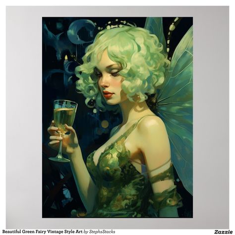 Discover our enchanting poster art featuring a beautiful green fairy holding a cocktail glass, elegantly designed in a vintage painting style. Immerse yourself in the whimsy and allure of this captivating artwork, available in multiple sizes to perfectly suit your space. Whether you choose to print it at home or prefer the convenience of a professional print shop, our instant download option makes it easy. Embrace the magic of this exquisite fairy design and add a touch of mystique to your decor Absinthe Fairy Costume, Absinthe Green Fairy, Green Fairy Absinthe, Blue Color Pallet, Absinthe Fairy, Absinthe Art, Faire Outfit, Aesthetic Characters, The Green Fairy