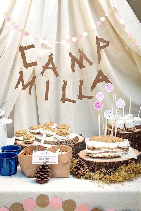 Glamping Birthday Party, Winter Birthday Party, Camping Theme Birthday Party, Indoor Birthday Parties, Camping Theme Birthday, Glamping Birthday, Kids Party Inspiration, Indoor Birthday, Glamping Party