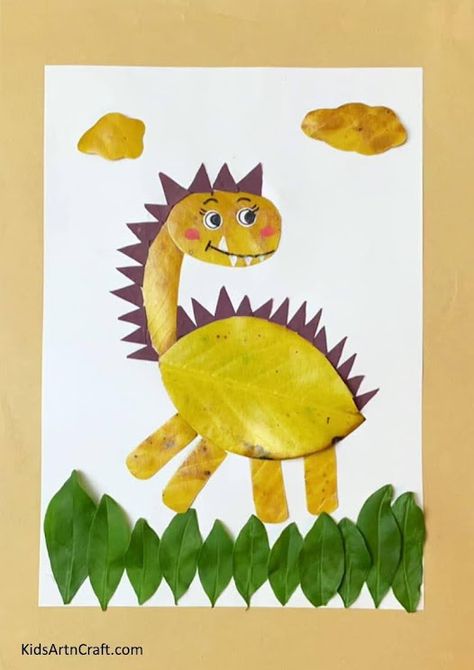 Art For 2nd Graders, Dinosaur Landscape, Dinosaur Origami, Leaves Tutorial, Dinosaur Craft, Diy Toddler Toys, Paper Dinosaur, Diy Leaf, Diy Dinosaur