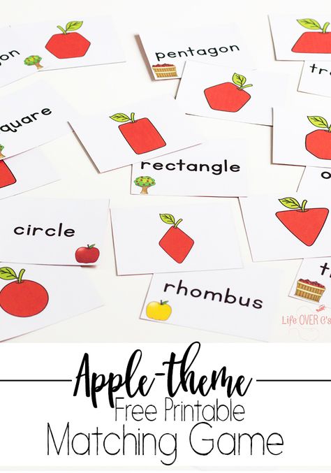 This free printable shape apple matching game is perfect for fall. A low-prep activity that all the kids will love! via @lifeovercs Preschool Apple Theme Activities, Preschool Apple Unit, Preschool Apple Activities, 2d Shapes Activities, Preschool Apple Theme, Shape Matching Game, Apple Lessons, Shape Activities, September Activities