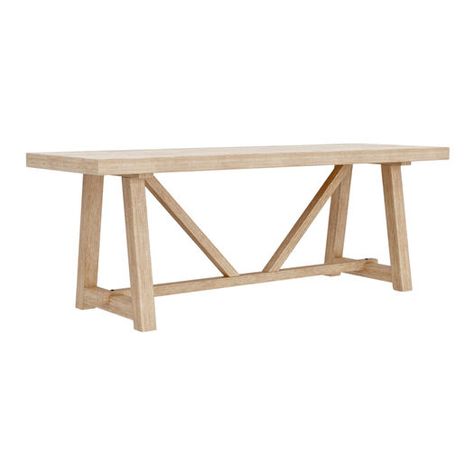 Bicknell Natural Wood Trestle Dining Table by World Market Pottery Barn Toscana Dining Table Seadrift, Wood Trestle Dining Table, Coastal Dining Table, Wood Rectangle Dining Table, Homemade Table, White Oak Dining Table, Farm Dining Table, Wood Dining Tables, Trestle Dining Table