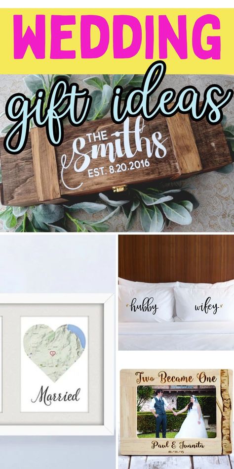 The best DIY wedding gifts. How to make homemade wedding gifts. Simple gift ideas for weddings! Wedding Gifts With Cricut, Diy Wedding Gifts For Bride And Groom, Cricut Wedding Gifts, Personalized Wedding Gifts Diy, Diy Wedding Letters, Diy Wedding Gift Ideas, Thoughtful Bridal Shower Gifts, Last Minute Wedding Gifts, Simple Gift Ideas