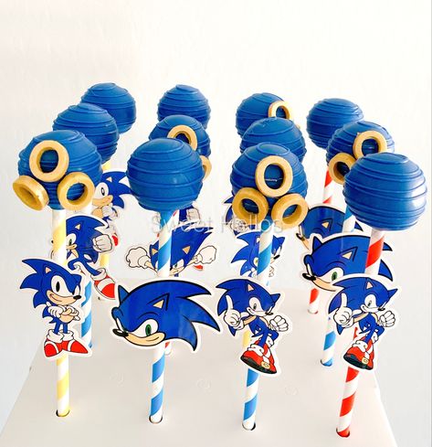 Sonic The Hedgehog Cupcakes Cake Ideas, Sonic Sweet Table, Sonic Cake Pop Ideas, Sonic The Hedgehog Birthday Treats, Sonic Cakepops Ideas, Sonic Cupcakes Ideas, Sonic Cookies Birthday Parties, Sonic The Hedgehog Treats, Sonic Party Treats