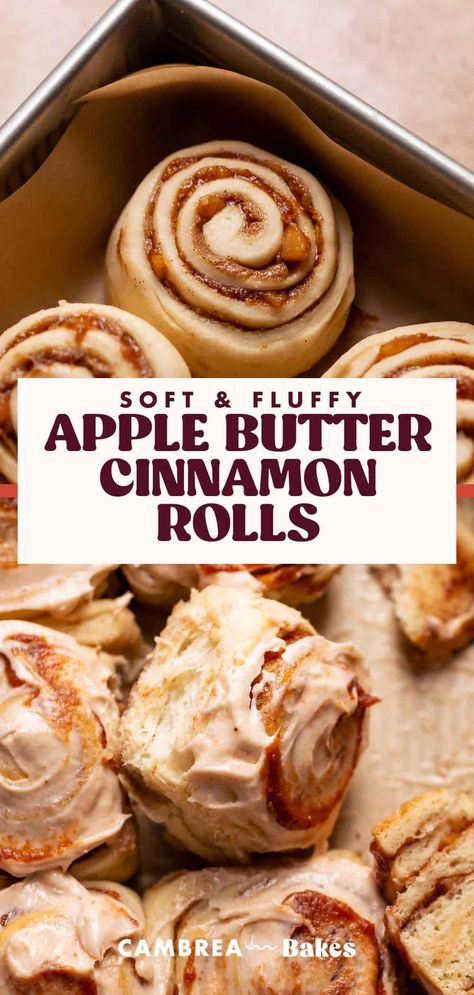 Apple cinnamon rolls––soft and fluffy homemade cinnamon rolls stuffed with cinnamon sugar and spiced apple pie filling! They have all of the flavors of gooey apple pie but in cinnamon roll form. Butter Cinnamon Rolls, Spiced Apple Pie, Cambrea Bakes, Fluffy Cinnamon Rolls, Apple Cinnamon Rolls, Butter Cinnamon, Cinnamon Roll Dough, Homemade Cinnamon Rolls, Apple Pie Filling