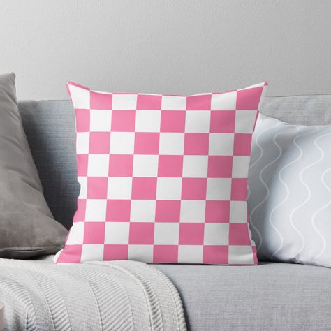 "Pink Checkered Square Pattern" Throw Pillow by patterniastudio | Redbubble Girly Pillows, Checkered Room, Danish Room, Bedroom Board, Pastel Danish, Purple Room Decor, Switch Accessories, Purple Throw Pillows, Purple Bedroom