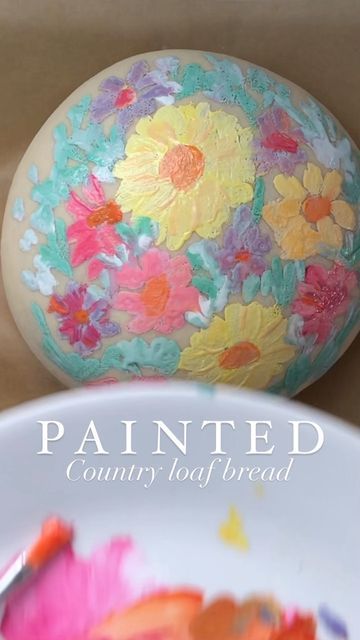 Bread Paint Recipe, Painting Bread Food Coloring, How To Paint Sourdough Bread, Painted Bread Loaf, Painted Sourdough Bread, Paint Bread, Sourdough Painting, Painting Bread, Sourdough Designs