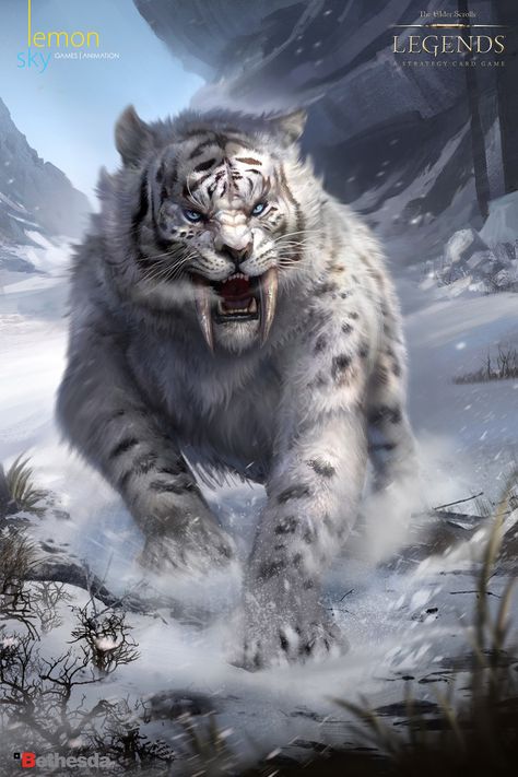 ArtStation - The Elders Scrolls Legends, Lemon Sky Studios Wasteland Creatures, Elder Scrolls Legends, Sabertooth Tiger, Tiger Pictures, Big Cats Art, Spirit Animals, Fantasy Beasts, The Elder Scrolls, Tiger Art