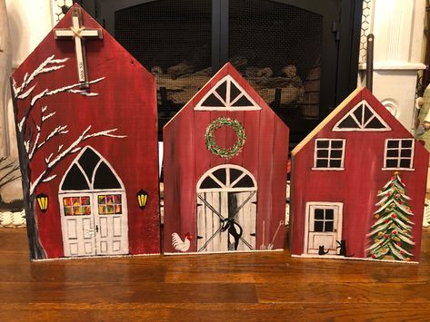 Wooden Village Houses, Wooden Christmas Houses, Painted Wooden Houses, Christmas Diy Wood, Christmas Crafts Diy Projects, Diy Christmas Village, Wood Houses, Small Wooden House, Wooden Christmas Crafts