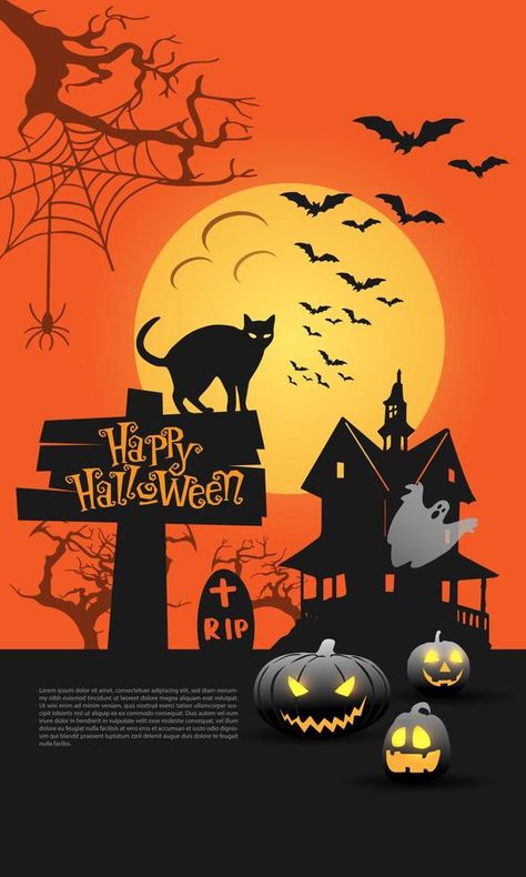 Happy Halloween trick or treat night party poster yellow moon on orange design for holiday festival celebration vector Poster Yellow, Orange Moon, Yellow Moon, Grey Design, Festival Celebration, Orange Design, Party Poster, Gray Design, Halloween Trick Or Treat