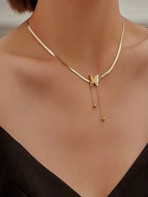 Chains Aesthetic, قلادات متدلية, Butterfly Necklace Gold, Charm Choker Necklace, Romantic Necklace, Crystal Heart Pendant, Butterfly Pendant Necklace, Trendy Necklaces, Chain Choker Necklace