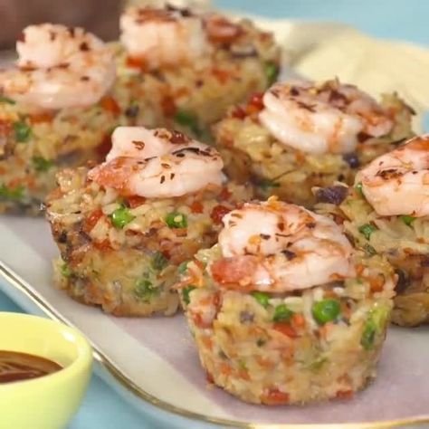 Rice Cups, Recipe For Shrimp, Shrimp Fried Rice, Muffin Tin Recipes, Shrimp Recipes Easy, Asian Inspiration, Shrimp Dishes, Awesome Recipes, Tea Sandwiches