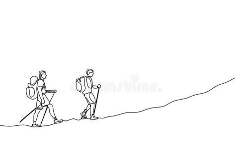 Continuous Line Drawing of Group Two People Hiking and Climbing Adventure Travelers Stock Vector - Illustration of young, hiker: 155063326 Mountain Hiking Drawing, Climbing A Mountain Drawing, Minimalist Hiking Tattoo, Trekking Tattoo Ideas, Hike Drawings, Trekking Drawing, Hike Drawing, Hiking Sketch, Hiking Doodles