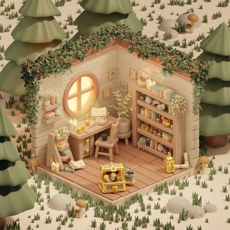 Isometric Art Illustration, Blender 3d Illustration, 3d Illustration Art, Ancient Alchemy, Alchemy Lab, Isometric Room, Simple Notebook, Enchanting Forest, 3d Room