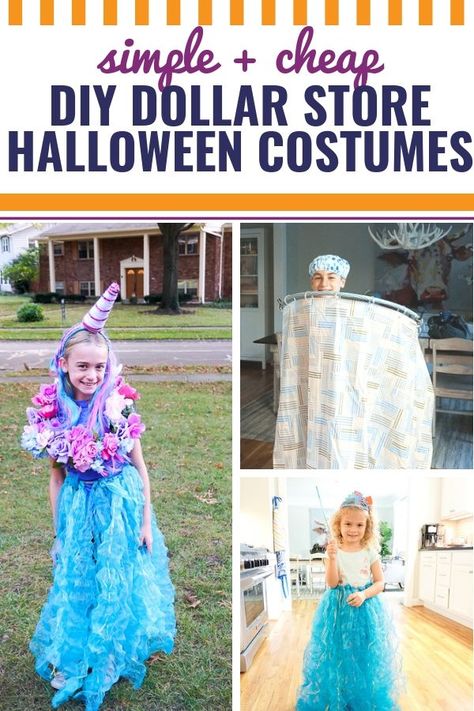 Whether you're looking for Halloween costume ideas for men, women, kids, teens, girls or boys, you're sure to find something to love with these three easy and insanely cheap DIY Halloween costumes using supplies from the Dollar Store or Dollar Tree. These are perfect last minute costume ideas, whether you need something for tonight's Halloween party, or you're a college student trying to create something on a budget. #Halloween #unicorn #Shower #karatekid #princess #DIY Costumes #DollarStore #Do Dollar Store Halloween Costumes, Cheap Diy Halloween Costumes, Halloween Costume Ideas For Men, Costume Ideas For Men, Cheap Halloween Costumes Diy, Last Minute Costume Ideas, Cheap Halloween Diy, Easy Halloween Costumes For Women, Tree Costume