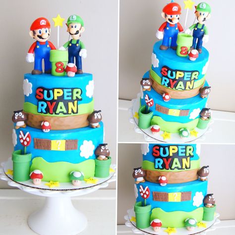 Super Mario brothers cake 3rd Birthday Cakes For Boys, Super Mario Brothers Cake, Mario Brothers Cake, Mario Birthday Cake, Mario Bros Cake, Mario Theme, Super Mario Cake, Mario Y Luigi, Mario Cake