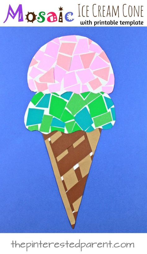 Printable Paper Mosaic Ice Cream Cone – The Pinterested Parent Mosaic Art For Kids, Ice Cream Cone Craft, Ice Cream Craft, Ice Cream Crafts, Diy Paper Art, Summer Arts And Crafts, Paper Mosaic, Construction Paper Crafts, Easy Arts And Crafts