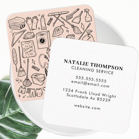 Housekeeping Business Cards, Cleaning Service Business Cards, Housekeeping Business, House Cleaner, Commercial Cleaning Services, Cleaning Business Cards, Blush Pink Color, Cleaning Company, Cards Making