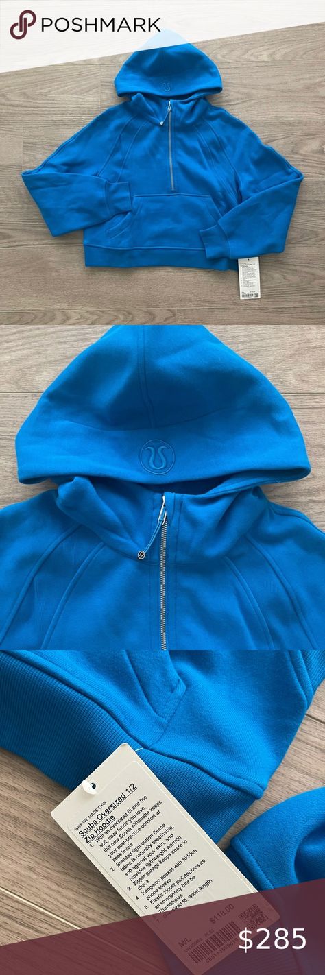 NWT Lululemon Oversized Scuba Hoodie in POOLSIDE sz M/L - RARE! Poolside Scuba Lululemon, Anna Claire, Preppy Things, Athletic Clothing, Scuba Hoodie, Blue Pictures, Athletic Outfits, Vibrant Blue, Blue Fashion