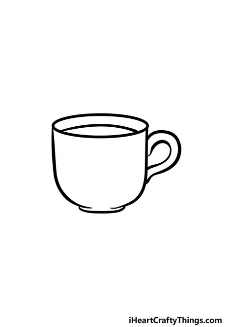 Cup Sketch Drawings, Coffee Mug Drawing Simple, How To Draw A Cup, How To Draw A Coffee Cup, Tea Cup Outline, Cup Drawing Easy, Drawing On Cups, Coffee Cup Outline, Cup Of Coffee Drawing