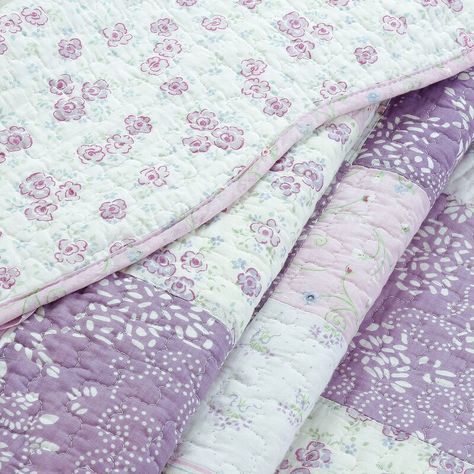 August Grove® Capitol 100% Cotton 180 TC Reversible Quilt Set & Reviews | Wayfair Traditional Patchwork, Reversible Bedding, Cotton Quilt Set, Purple Quilts, White Lavender, Lilac Lavender, Christmas Bedding, Lavender Floral, Floral Bedding