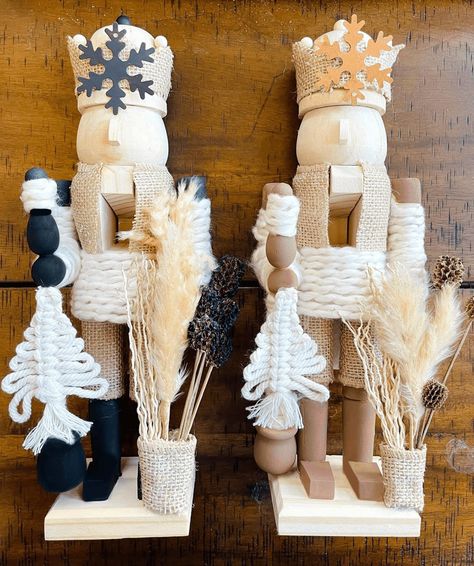 Boho Nutcracker made to match neutral home decor!! Perfect if the traditional Christmas colors are not your style. Open to making other colors than the black and brown shown. Please note these are handcrafted and may have very minor imperfections!    Nutcrackers are approximately 12 inches tall Please keep in mind the price includes $10 shipping Nutcracker Upcycle, Boho Nutcracker, Christmas Decor Ideas Boho, Bungalow Christmas, Nutcracker Christmas Decor, Nutcracker Decor, Christmas Nutcrackers, Christmas Cones, Nut Cracker