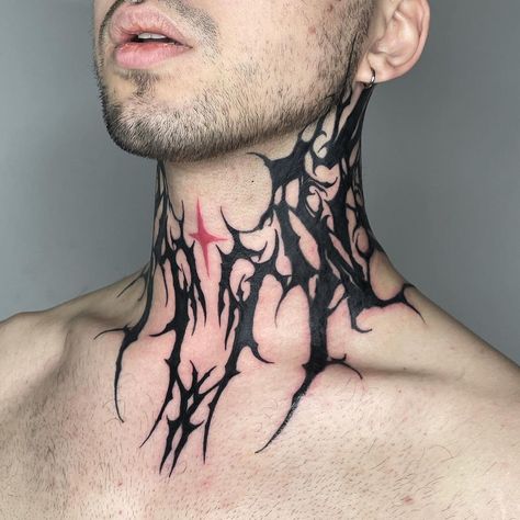 Chest Neck Tattoo, Neck Tats, Side Neck Tattoo, Army Tattoos, Necklace Tattoo, Throat Tattoo, Goth Tattoo, Circle Tattoos, Neck Tattoo For Guys