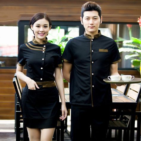 Restaurant Uniform Ideas, Restaurant Waiter Uniform, Waiter Uniform Design, Hostess Uniform, Restaurant Hostess, Waiter Outfit, Chef Dress, Restaurant Uniform, Waitress Outfit