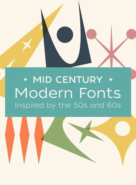 Mid Century Modern Fonts Inspired by the 50s and 60s - great resource for modern fonts at #creativemarket. Click to read this blog post. (affil) #typography Midcentury Modern Cricut, Mid Century Typeface, 60s Illustration Graphic Design, Mid Century Graphics, Mid Century Fonts, Mid Century Typography, 50s Branding, Mid Century Modern Logo, 50s Typography