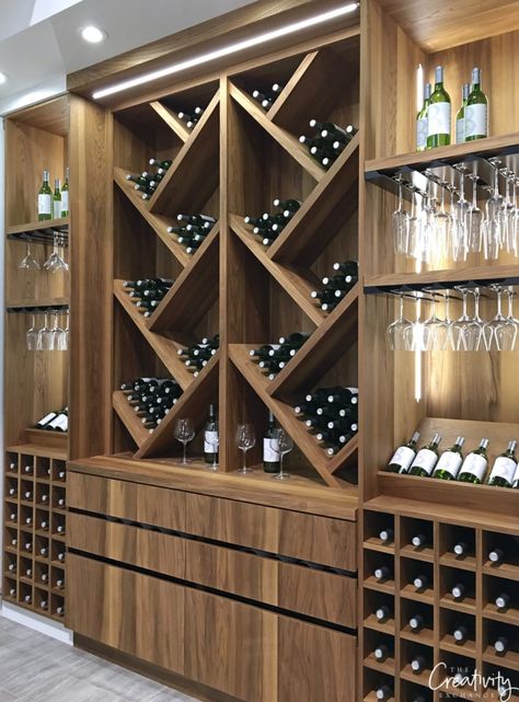 Wine Wall With Cabinets, Wine Storage Basement, Built In Wine Cellar, Wine Rack In Kitchen Cabinet, Wine Cabinets Ideas, Wine Cellar Wall Ideas, Kitchen Wine Rack Built In, Wine Cabinet Ideas Built Ins, Wine Rack In Kitchen