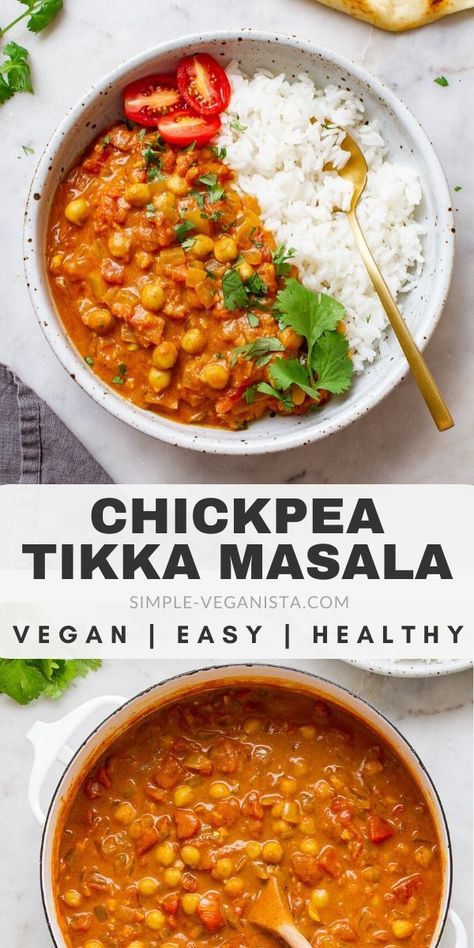 Chickpea Tikka Masala Recipe, Chickpea Tikka Masala, Vegan Tikka Masala, Tikka Masala Recipe, Deep Cleaning Hacks, Cibo Asiatico, Chickpea Recipes, Masala Recipe, Makanan Diet