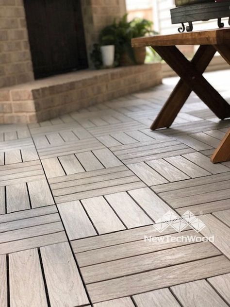 Deck Tiles Front Porch, Outdoor Decking Tiles, Outdoor Deck Flooring Ideas, Outdoor Deck Tile Ideas, Newtechwood Deck Tiles, Tile Decking Outdoor, Interlocking Patio Tiles Outdoor, Outside Tiles Outdoor Spaces, Interlocking Deck Tiles Patio Ideas