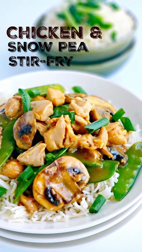 This Simple Chicken and Snow Pea Stir-Fry is the answer to a quick-fix dinner meal. Packed with crunchy veggies and an authentic tasting Chinese savory sauce, this meal is the perfect substitute for takeout. Chicken Sugar Snap Peas Stir Fry, Chicken Snow Peas Recipe, Chicken And Snow Pea Stir Fry, Chicken And Snow Peas, Snow Peas Recipe, Pool Food, Peas Recipes, Chinese Meals, Geo Board