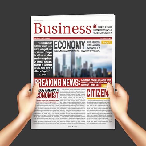 Free vector newspaper in hands realistic... | Free Vector #Freepik #freevector #newspaper-headline #newspaper-article #newspaper #news-media Holding Newspaper, News Poster, Newspaper Front Pages, Front Page Design, Newspaper Template, Digital Newspaper, Vintage Newspaper, Isometric Illustration, Stationary Design